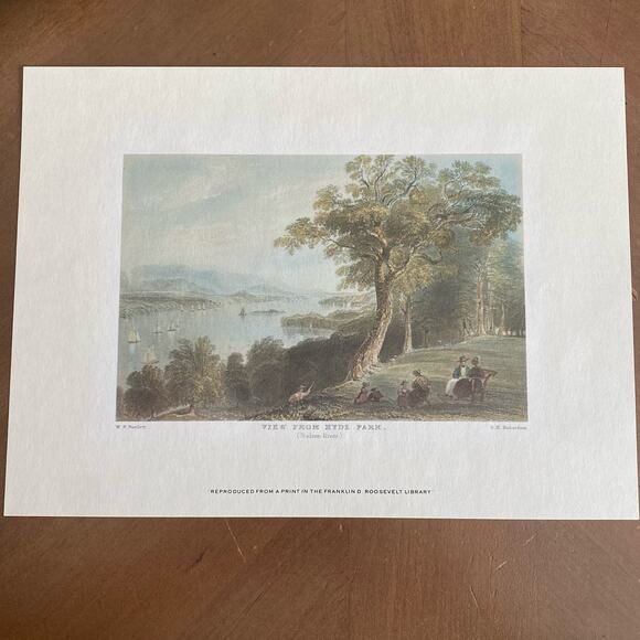 VTG Framed Art Print View From Hyde Park Hudson River William Henry Bartlett - Picture 2 of 10